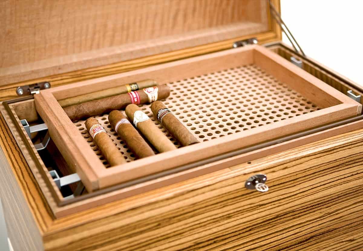 desktop humidor from germany made from zebra wood - zebrano