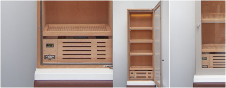 Humidor cabinet as built-in solution. Wall mounted electric humidor.