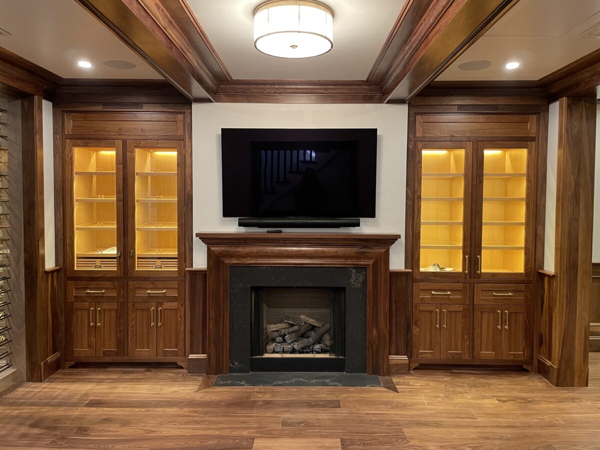 A private CigarLounge with Gerber humidor, Gerber liquor cabinet in American walnut for the best cigar storage in the world.