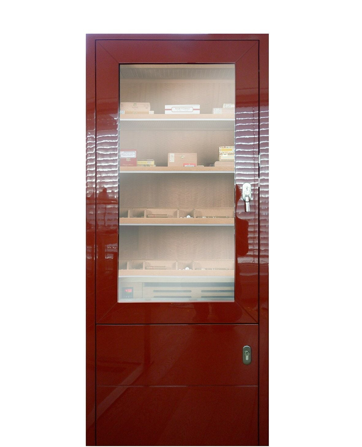 Cigar Cabinet in red with controlled humidity best cigar storage