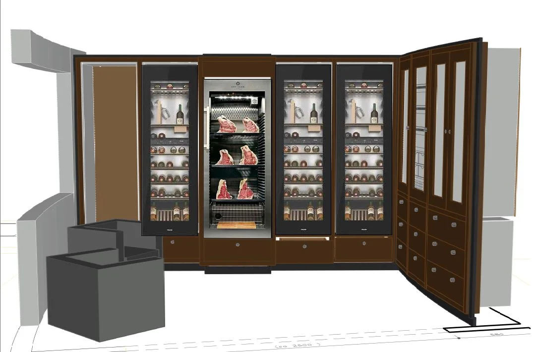 Leisure room with cigars, wine, weapons and meat