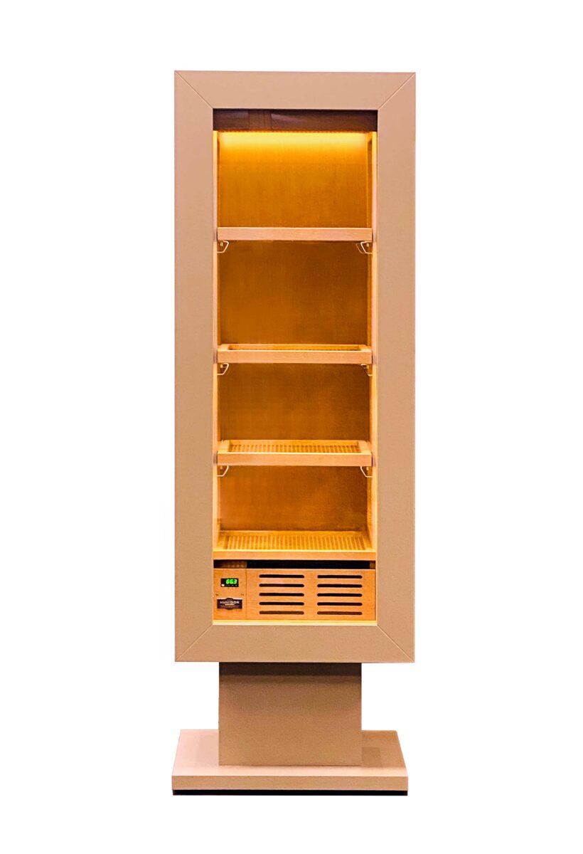 Cigar cabinet made in creme lacquer for best cigar storage and controlled humidity