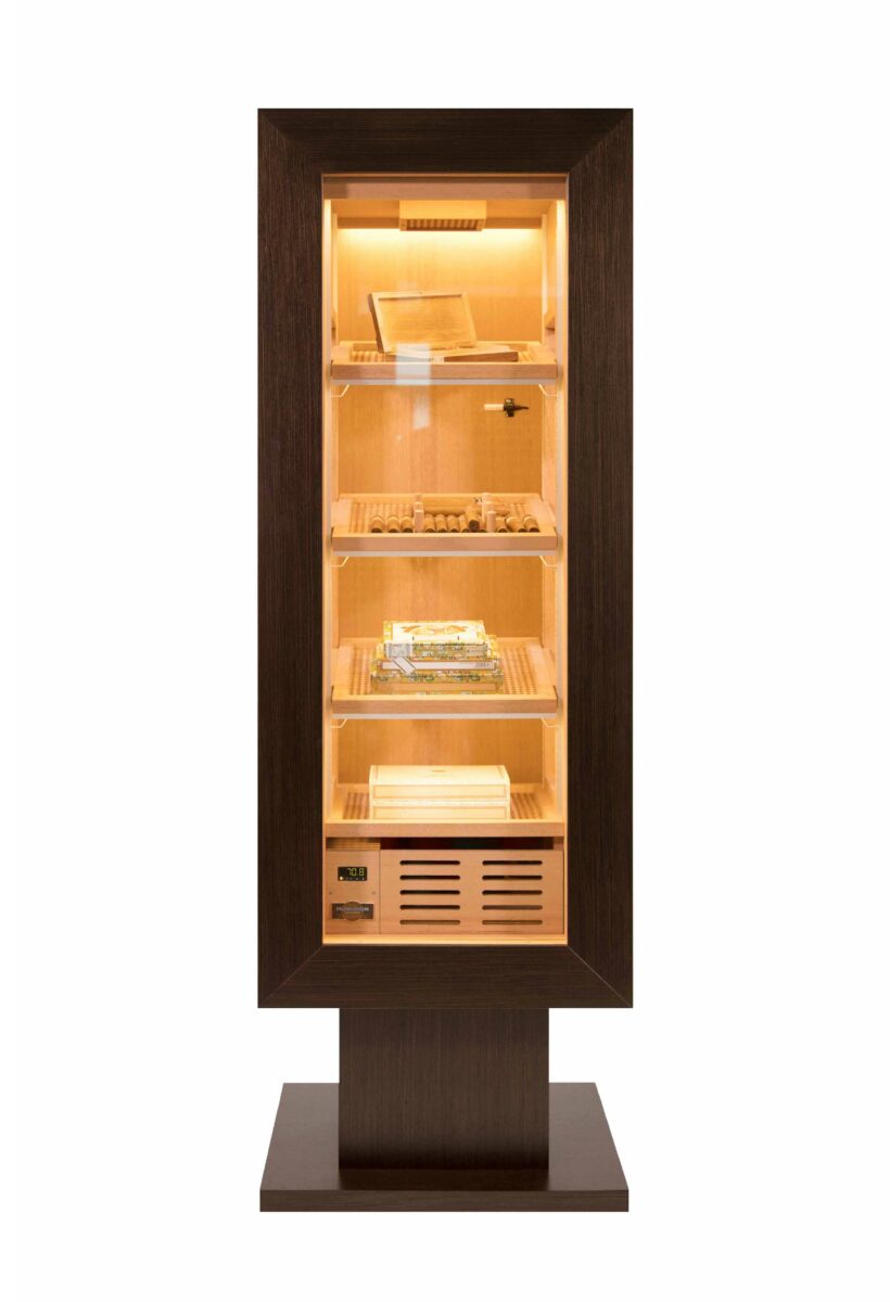 Cigar cabinet made from brown wood for best cigar storage and controlled humidity