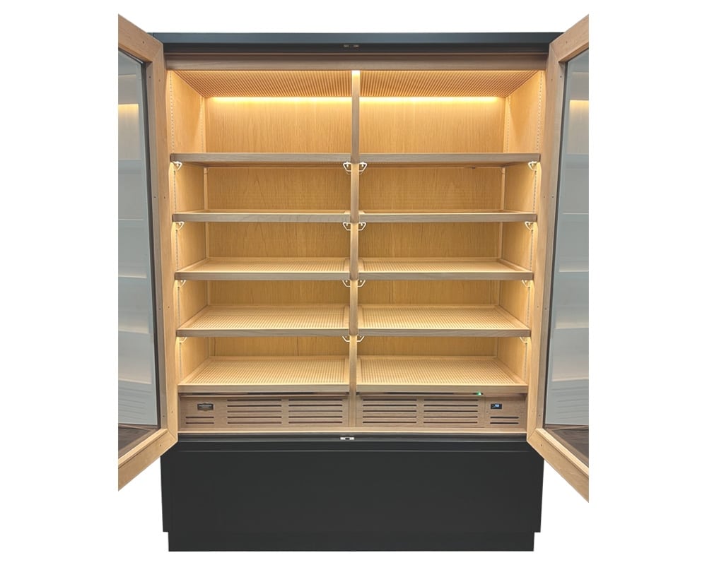 The best humidor for the best cigar storage - gerber humidor in black lacquer with 10 shelves
